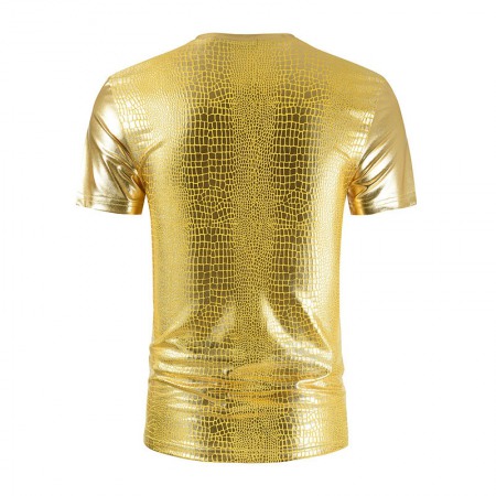 New Year's Men's Simple Summer Tyrant Gold Short Sleeve V-Neck Glossy Printed T-Shirt